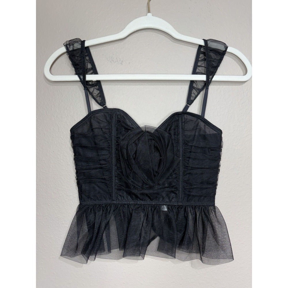 Out From Under Tulle Black Corset Top Small Removable Rose Rosette Goth Grunge